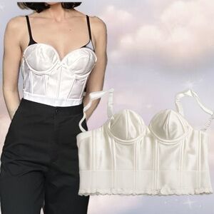 🤍 Vintage White Satin Bustier Top